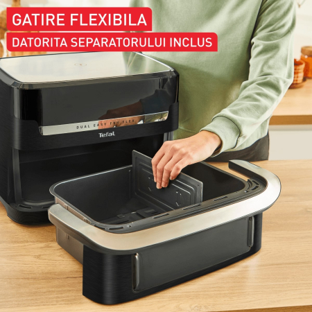Friteuza dubla cu aer cald Tefal Dual Easy Fry Flex EY9228E0, 2700W, 9L, 7 programe, cuva dubla, accesoriu FlexCook, oprire automata, display LCD, [4]