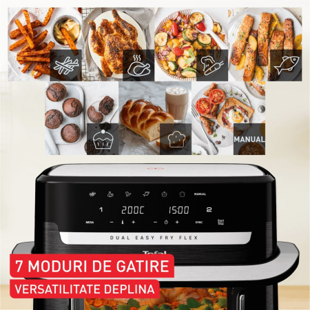 Friteuza dubla cu aer cald Tefal Dual Easy Fry Flex EY9228E0, 2700W, 9L, 7 programe, cuva dubla, accesoriu FlexCook, oprire automata, display LCD, [5]