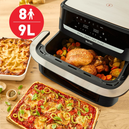Friteuza dubla cu aer cald Tefal Dual Easy Fry Flex EY9228E0, 2700W, 9L, 7 programe, cuva dubla, accesoriu FlexCook, oprire automata, display LCD, [6]