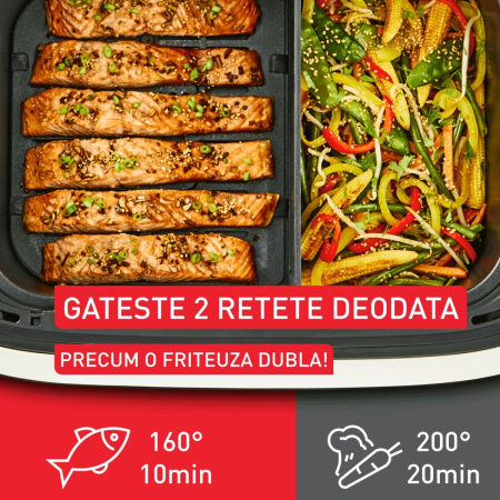 Friteuza dubla cu aer cald Tefal Dual Easy Fry Flex EY9228E0, 2700W, 9L, 7 programe, cuva dubla, accesoriu FlexCook, oprire automata, display LCD, [2]