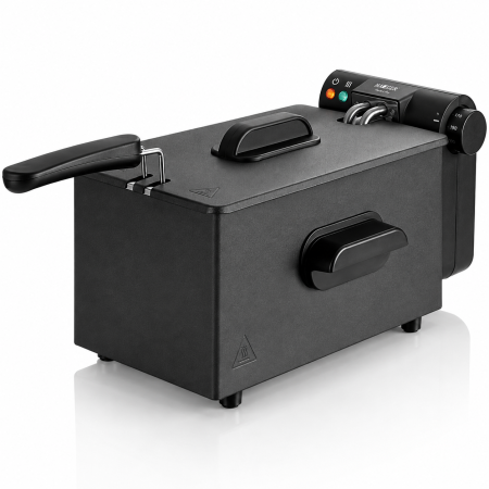 Friteuza electrica HAEGER DARK DEEP, Capacitate 3 L, Putere 2000 W, INOX, Termostat reglabil 130-190 grade C, Indicatoare luminoase, Negru [1]
