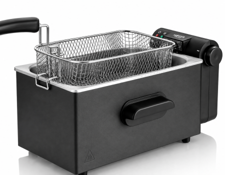 Friteuza electrica HAEGER DARK DEEP, Capacitate 3 L, Putere 2000 W, INOX, Termostat reglabil 130-190 grade C, Indicatoare luminoase, Negru [6]
