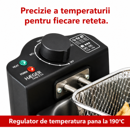 Friteuza electrica HAEGER Deep & Go, Capacitate 3L, 2000W, inox, temperatura reglabila pana la 190°C, Inox,  Componente lavabile, Argintiu [3]