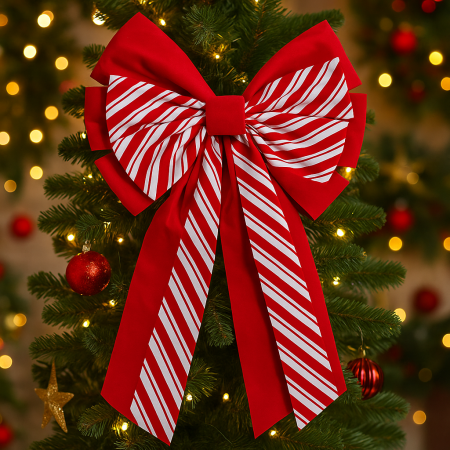 Fundita decorativa pentru bradul de Craciun, 40x60 cm, cu dungi rosii si albe [1]