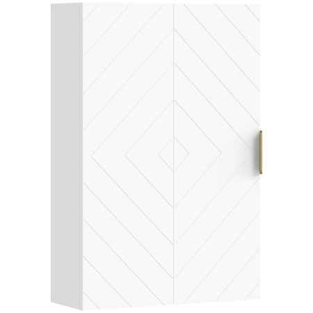 Mobilier pentru baie - g Dulap suspendat pentru baie cu usa decorativa, maner auriu si rafturi reglabile, 40x15x60 cm, alb