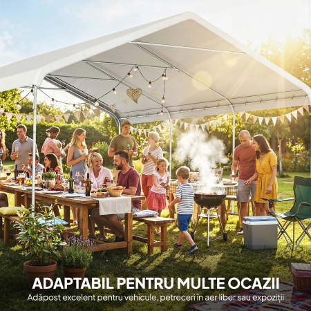  Garaj 5x6m, Portabil, Cadru din Otel Galvanizat pentru Masini/Camioane, Crem [7]