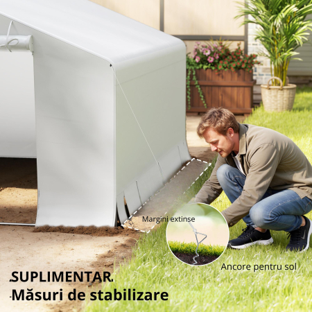  Garaj Moto Exterior 3x3 m Impermeabil cu Usa si Ventilatie Rulabila, Cort-Garaj pentru Biciclete si Unelte PE si Metal, Anti-UV, Alb [3]