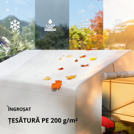  Garaj Moto Exterior 3x3 m Impermeabil cu Usa si Ventilatie Rulabila, Cort-Garaj pentru Biciclete si Unelte PE si Metal, Anti-UV, Alb [5]