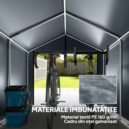  Garaj Motociclete pentru Exterior 1,6x2,2m, Tenta Garaj cu Acoperire Impermeabila, Usa cu Fermoar, pentru Biciclete si Unelte din Otel Zincat, Gri [3]