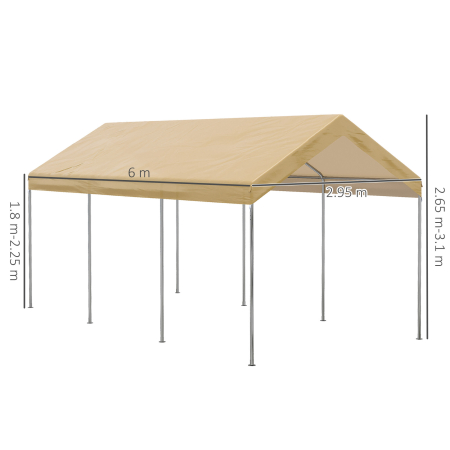  Garaj tip cort 6m x 3m, Garaj portabil, Cort de gradina cu copertina, adapost de depozitare, cu copertina din PE anti-UV si kit de ancorare, pentru masina, barca, petrecere, nunta [2]