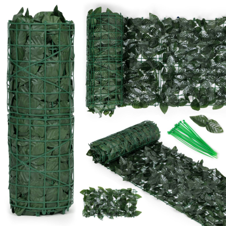 Gard artificial decorativ 50x500 cm, frunze ornamentale, protectie UV si intemperii, plastic PVC, verde inchis [1]