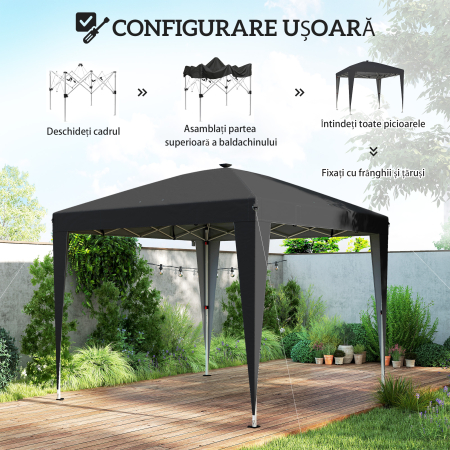  Gazebo 3x3 m Pliabil Pop Up cu inaltime Reglabila, UV50+, Gazebo de Gradina cu Lumina Centrala si USB, Telecomanda, Geanta de Transport, pentru Exterior, Camping, Petreceri, Negru [5]