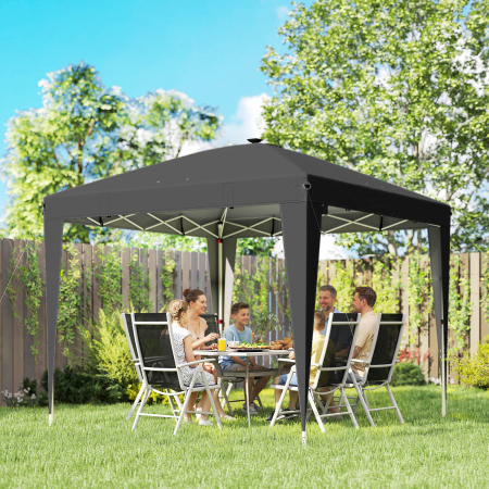  Gazebo 3x3 m Pliabil Pop Up cu inaltime Reglabila, UV50+, Gazebo de Gradina cu Lumina Centrala si USB, Telecomanda, Geanta de Transport, pentru Exterior, Camping, Petreceri, Negru [1]
