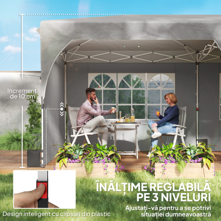  Gazebo 3x6 m Pliabil Pop Up cu inaltime Reglabila, Gazebo Exterior cu Benzi Reflectorizante, Pereti Laterali, Saci de Nisip, Geanta de Transport, UV50+, pentru Camping, Petreceri, Gri Deschis [7]