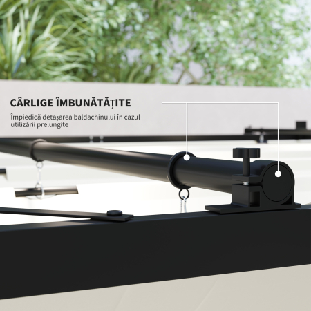  Gazebo Pergola 3x3 m cu Acoperis Retractabil, 8 suruburi si 8 tarusi, din Poliester 180g si Metal, Alb Crem [5]