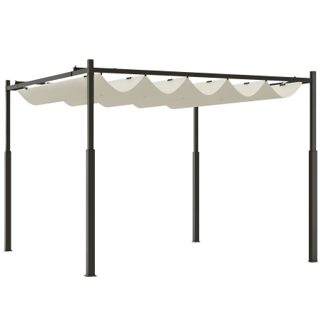 Gradina & balcon -  Gazebo Pergola 3x3 m cu Acoperis Retractabil, 8 suruburi si 8 tarusi, din Poliester 180g si Metal, Alb Crem