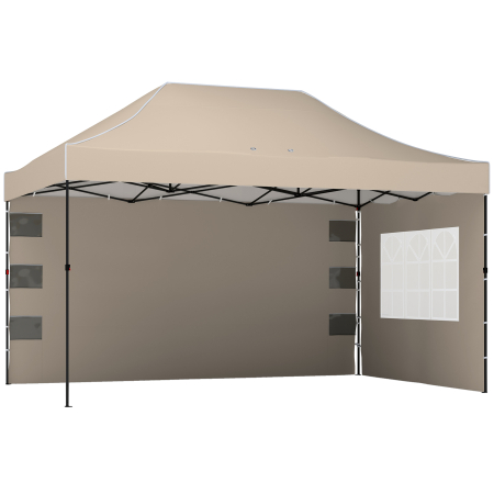  Gazebo Pop Up pliabil cu pereti laterali si ferestre, 2.9x4.3 m, din metal si tesatura Oxford, maro nisipiu [0]