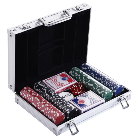 Jucarii si accesorii -  Geanta pentru Jocuri, Poker,  200 jetoane, din aluminiu, Argintiu