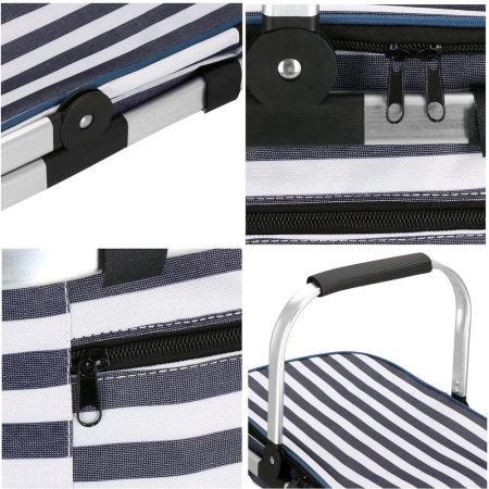 Geanta picnic plaja termoizolanta 28 litri buzunare, design modern, rezistenta, alb albastru [16]