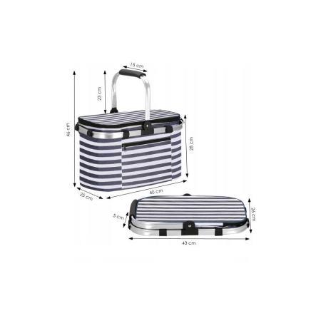 Geanta picnic plaja termoizolanta 28 litri buzunare, design modern, rezistenta, alb albastru [20]