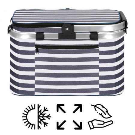 Geanta picnic plaja termoizolanta 28 litri buzunare, design modern, rezistenta, alb albastru [17]