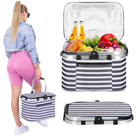 Geanta picnic plaja termoizolanta 28 litri buzunare, design modern, rezistenta, alb albastru [18]