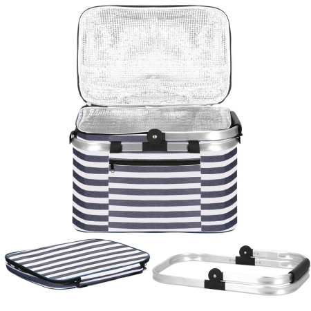 Geanta picnic plaja termoizolanta 28 litri buzunare, design modern, rezistenta, alb albastru [2]