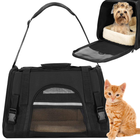 Geanta pentru transport animale mici-medii, pentru caine si pisica, cu saltea, 27x44x25 cm, negru [3]