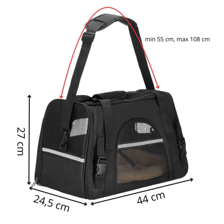 Geanta pentru transport animale mici-medii, pentru caine si pisica, cu saltea, 27x44x25 cm, negru [14]