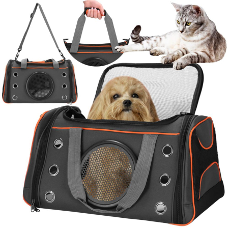 Geanta pentru transport animale mici-medii, pentru caine si pisica, pliabila, 24x48x33 cm, gri [1]