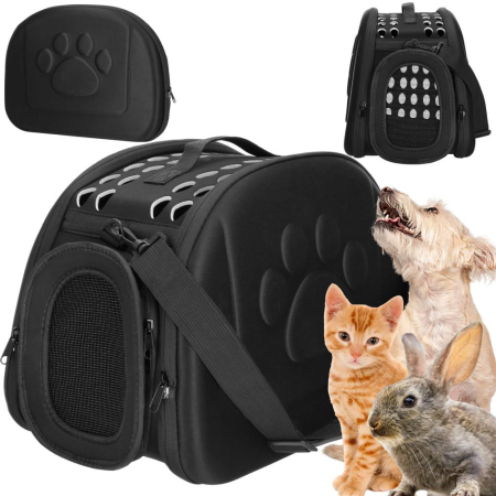 Geanta pentru transport animale mici-medii, pentru caine si pisica, pliabila, curea de umar, 25x45x37 cm, negru [1]