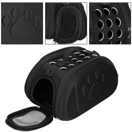 Geanta pentru transport animale mici, pentru caine si pisica, pliabila, curea de umar, 20x35x20 cm, negru [13]