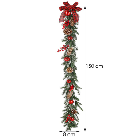Ghirlanda artificiala decorativa de Craciun, aspect inzapezit, 150 cm, ace 3D, verde [10]