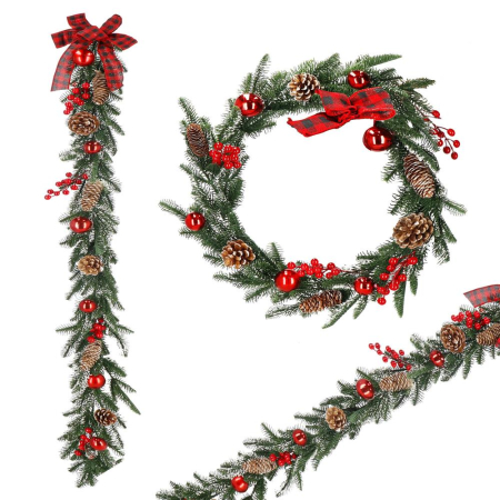 Ghirlanda artificiala decorativa de Craciun, aspect inzapezit, 150 cm, ace 3D, verde [1]