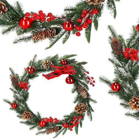 Ghirlanda artificiala decorativa de Craciun, aspect inzapezit, 150 cm, ace 3D, verde [5]