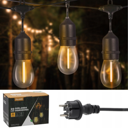 Ghirlanda luminoasa decorativa pentru exterior, alimentare la priza, 20 metri, 20 becuri LED cu iluminare calda 3000K, IP 44 [1]
