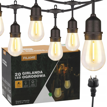 Ghirlanda luminoasa decorativa pentru exterior, alimentare la priza, 20 metri, 20 becuri LED cu iluminare calda 3000K, IP 44 [4]