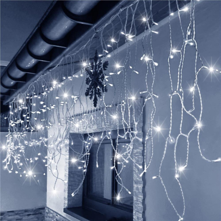 Ghirlanda luminoasa tip perdea 300 LED-uri, 12m, pentru interior/exterior, cu flash, iluminare alba [18]