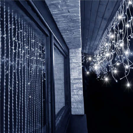 Ghirlanda luminoasa tip perdea 300 LED-uri, 12m, pentru interior/exterior, cu flash, iluminare alba [12]