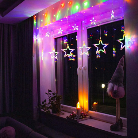 Ghirlanda luminoasa tip perdea cu stelute 138 LED-uri, 2m, pentru interior/exterior, iluminare multicolor [12]