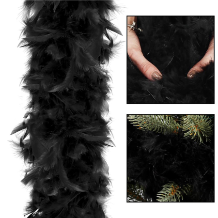 Ghirlanda pentru decor sau bradul de Craciun, model puf si pene, negru, 180cm [1]