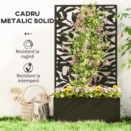  Ghiveci cu spallier pentru plante cataratoare din otel, montare pe perete sau pe podea, 61x23x113 cm, negru [5]