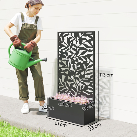  Ghiveci cu spallier pentru plante cataratoare din otel, montare pe perete sau pe podea, 61x23x113 cm, negru [2]