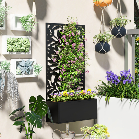  Ghiveci cu spallier pentru plante cataratoare din otel, montare pe perete sau pe podea, 61x23x113 cm, negru [6]