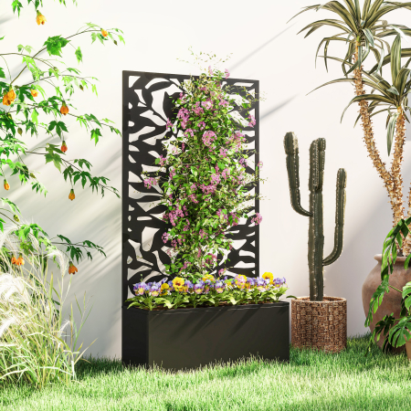  Ghiveci cu spallier pentru plante cataratoare din otel, montare pe perete sau pe podea, 61x23x113 cm, negru [1]