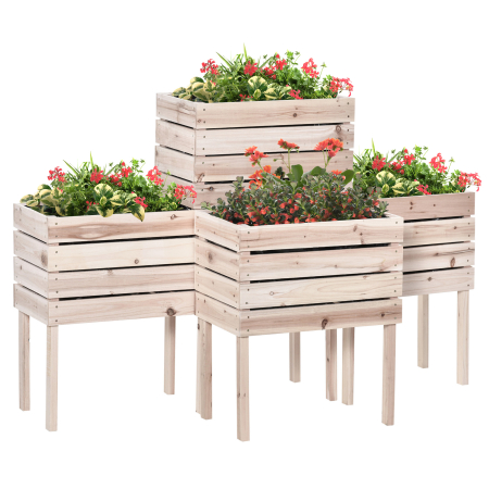 Living & hol -  Ghiveci de Gradina Ridicat cu 4 Ghiveci pentru Plante de 50x30x60cm din Lemn
