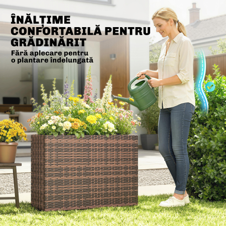  Ghiveci inaltat de Exterior de 45L din Ratan, cu Orificii de Drenaj si Picioare Reglabile, Maro [3]