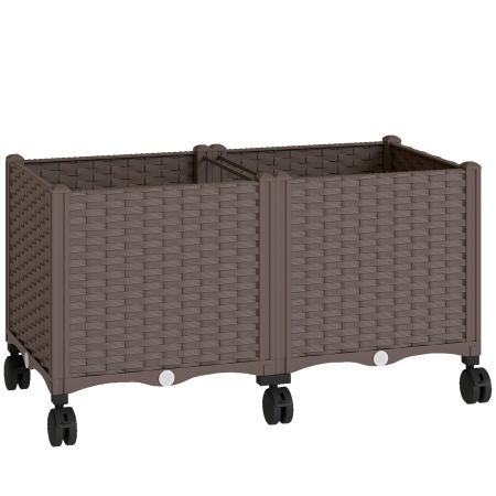Suporturi flori si ghivece -  Ghiveci inaltat din Plastic 85L, Ghiveci de Gradina Mobil cu Roti Blocate, Sistem de Autoirigare si Drenaj, Ideal pentru Plante Aromatice, Legume si Flori, Maro