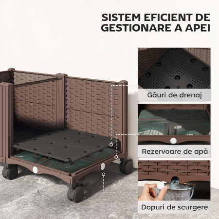  Ghiveci inaltat din Plastic 85L, Ghiveci de Gradina Mobil cu Roti Blocate, Sistem de Autoirigare si Drenaj, Ideal pentru Plante Aromatice, Legume si Flori, Maro [4]