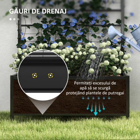  Ghiveci Ridicat pentru Gradina cu Suport pentru Plante Cataratoare din Otel Galvanizat, 90x40x120 cm, Negru [4]